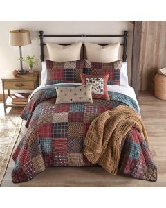 Appalachia Plaid Pieced Cotton Quilt Set with coordinating accessories. Quilt Set includes 1 quilt and two coordinating shams. Accessories sold separately.