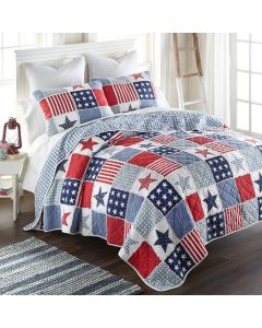 Star & Stripe 3pc Cotton Americana Bedding Set from Your Lifestyle includes 1 quilt and two shams. (1 sham with Twin).