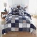 Checkerboard Indigo Cotton Pieced Quilt with two shams. Coordinating Decor pillow set sold separately.