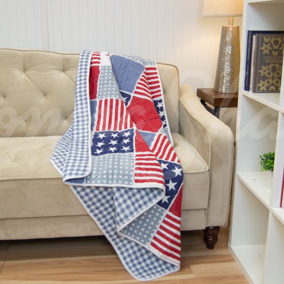 Lifestyle image of Star & Stripe 3pc Cotton Americana Bedding Set from Your Lifestyle decorative throw.