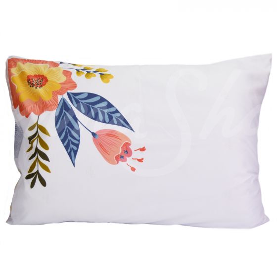 The front of the pillowcase contains a flower motif.