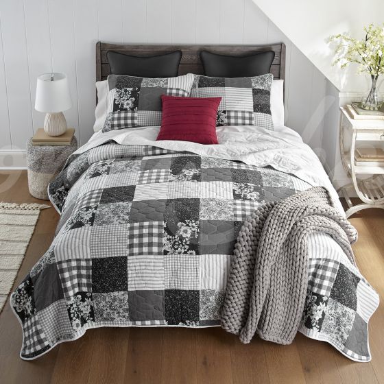 Indiana Farmhouse Pieced Cotton Quilt Set with coordinating accessories. Set includes 1 quilt and two shams. Accessories sold separately.