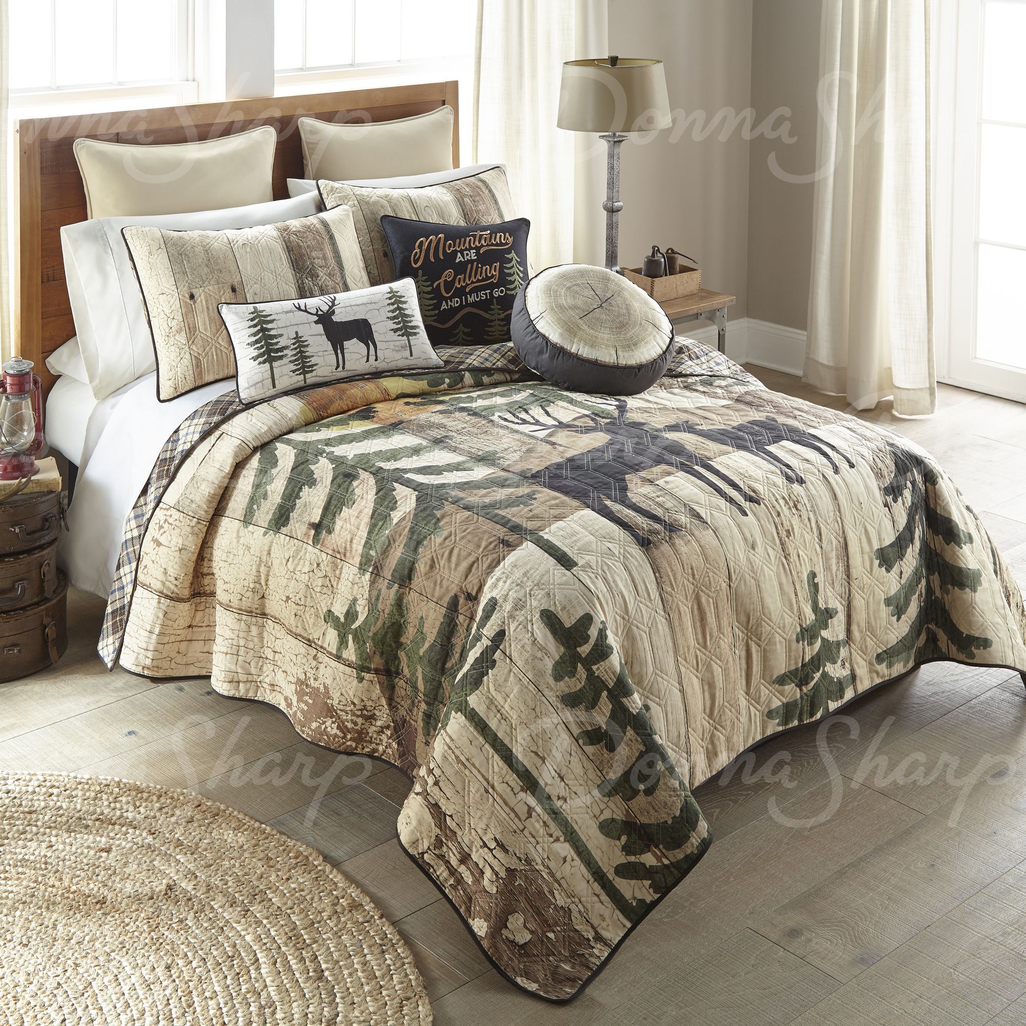 Donna Sharp Green Forest Deer Quilted Rustic Country Twin 2-Piece Bedding Set 