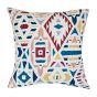 The other side of this pillow has a fun geometric pattern in red, yellow, coral, and blue.