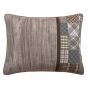 The matching sham has a woodgrain pattern and plaid patchwork.