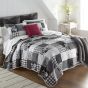 Indiana Farmhouse Pieced Cotton Quilt Set with coordinating accessories, quarter turn view. 