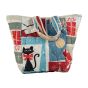 Retro Christmas Bedding comes in a matching Tote Bag. Image shows the tote bag with Christmas decorations and a Black Christmas Cat wearing a Red Bow on the tote. Images on Tote may Vary. 