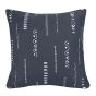 This décor pillow features southwest linework pattern on a navy blue background.