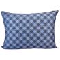 The front of the pillow sham has a grey and blue buffalo check pattern.