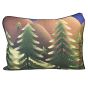lodge design sham with pine trees in colors of navy, olive, black, wheat, walnut and yellow