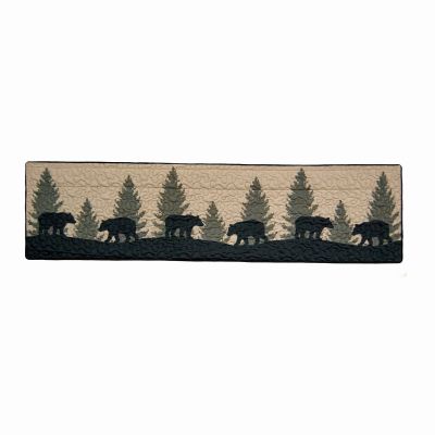 The matching valance/runner includes a row of printed black bears and pine trees.