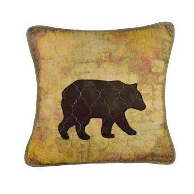 A bear adorns this square pillow.