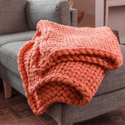 Throw, Chunky Knitted (Coral)