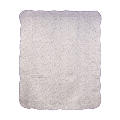 Lavender Rose decorative throw is a lavender patchwork design with a floral pattern and scalloped edges. 