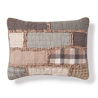 The sham features soft woven plaids in neutral colors.