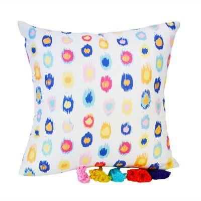The Rainbow pillow has a sun and stripes in a variety of colors.