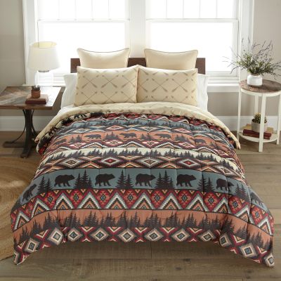 Bear Totem comforter features striped Northwest pattern.