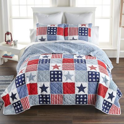 Star & Stripe 3pc Cotton Americana Bedding Set from Your Lifestyle includes 1 quilt and two shams. (1 Sham for Twin).