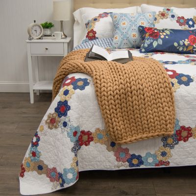 Prairie Cotton quilt Set with matching Pillow Shams. Coordinating Decor Pillow Set and Chunky Knit Throw sold separately. 
