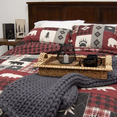 Donna Sharp Bear Peak Cotton Quilt Set featured with coordinating Donna Sharp Décor Pillows and the Charcoal Chunky Knit Throw. Accessories sold separately.