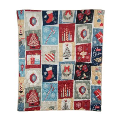 A cozy and vibrant matching throw from the Retro Christmas Quilted Bedding Set, featuring festive motifs, traditional Christmas colors, and high-quality craftsmanship.