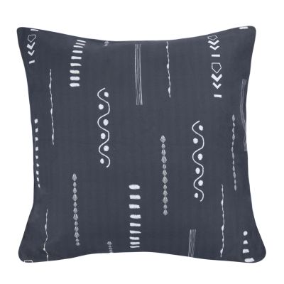 This Dec pillow features southwest linework pattern on a navy blue background