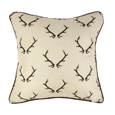 The Antler pillow features antler images.