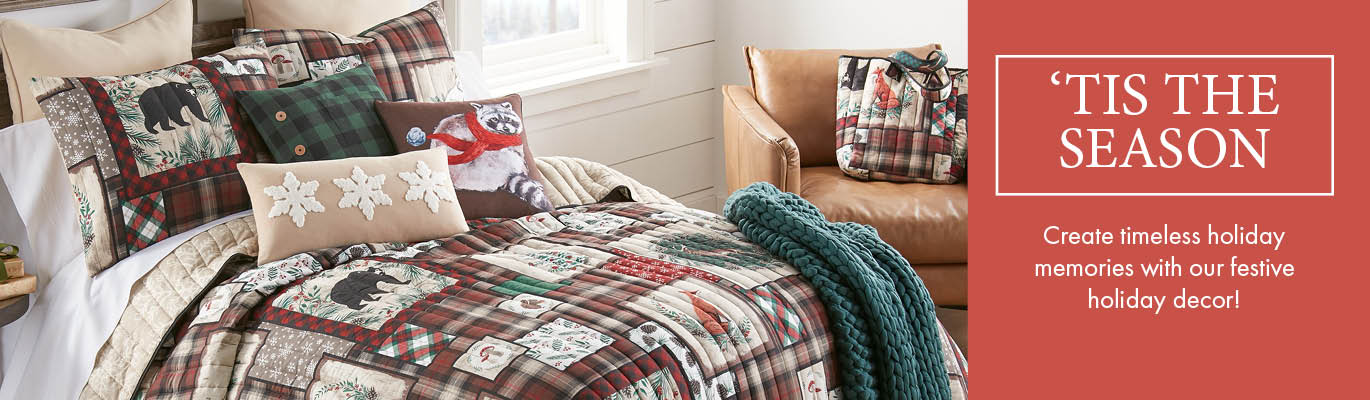 'Tis the Season Christmas Banner with Woodland Plaid Quilted Bedding